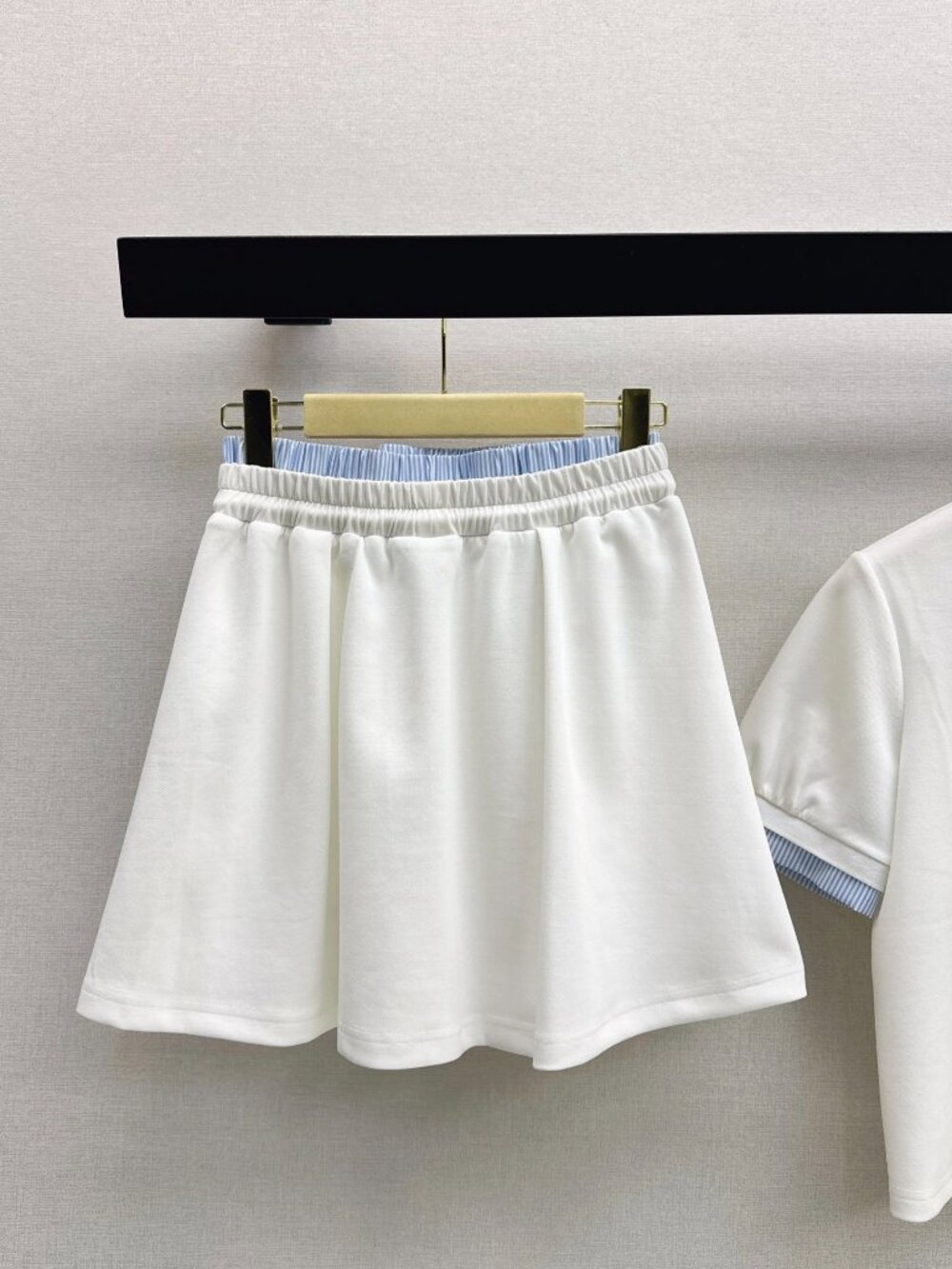 Miu Miu 2‑Piece Set Striped Collar Polo Top & Drawstring Skort White Blue M - Picture 2 of 9